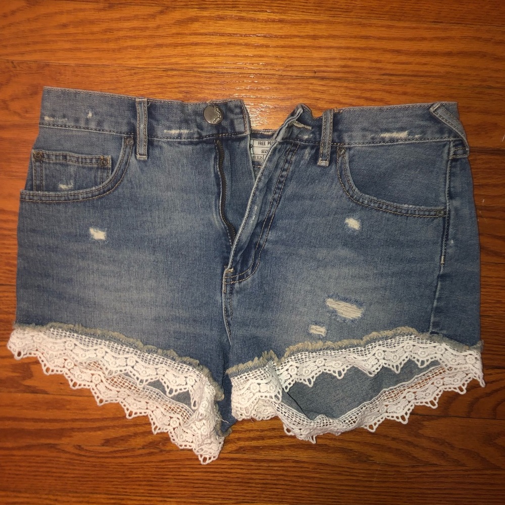 Free People Denim Shorts w/ Lace